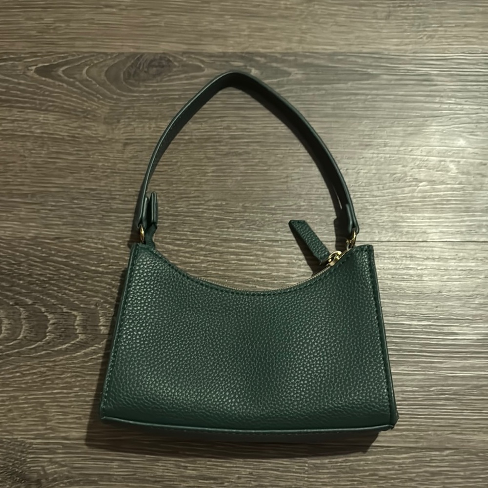 dark green leather handbag